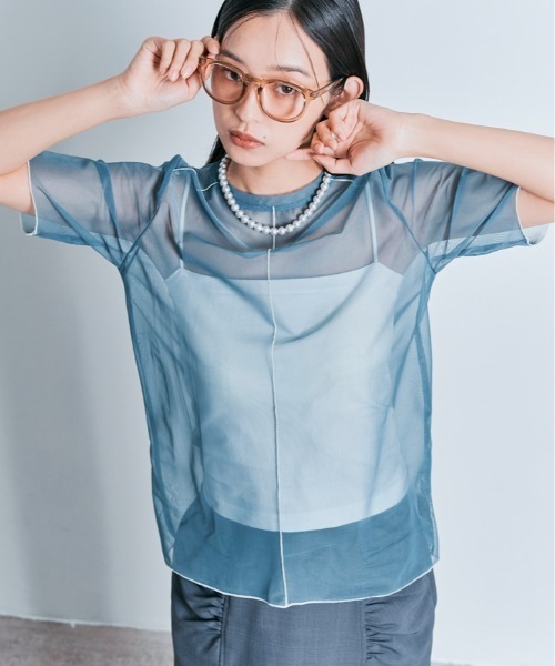 W：Huku tシャツ 配色 パイピング シアー トップス レディース