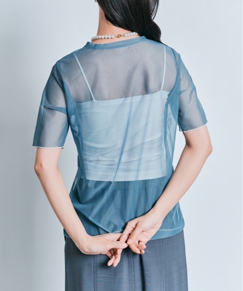 W：Huku tシャツ 配色 パイピング シアー トップス レディース