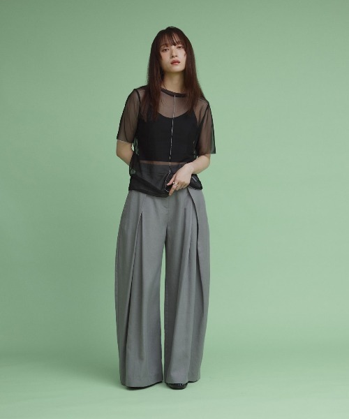 W：Huku tシャツ 配色 パイピング シアー トップス レディース