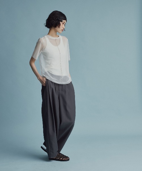 W：Huku tシャツ 配色 パイピング シアー トップス レディース