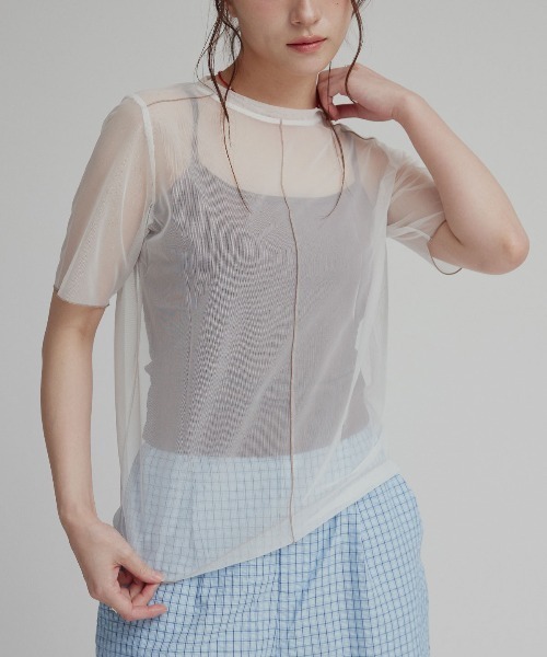 W：Huku tシャツ 配色 パイピング シアー トップス レディース