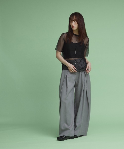 W：Huku tシャツ 配色 パイピング シアー トップス レディース