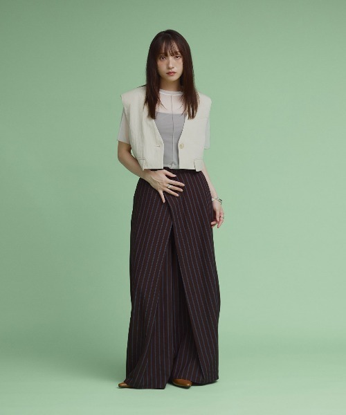 W：Huku tシャツ 配色 パイピング シアー トップス レディース