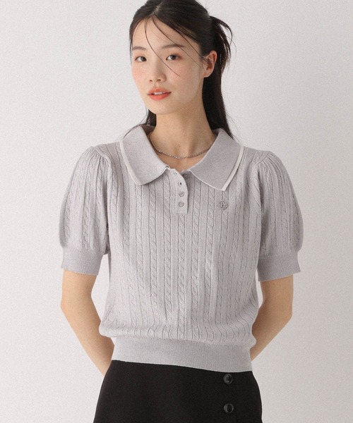 【美品】フレームワーク クルーネック半袖ニット ベージュ Heather ニット セーター Wカラーポロニット(半袖) 497363