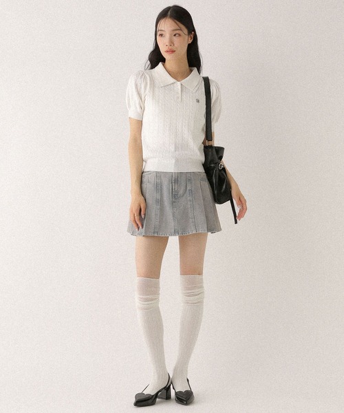 ニット セーター Wカラーポロニット（半袖）　497363 レディース Heather ニット セーター Wカラーポロニット（半袖） 497363