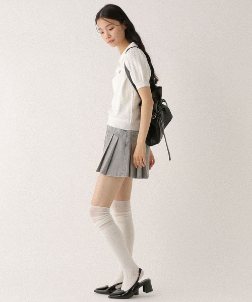 ニット セーター Wカラーポロニット（半袖）　497363 レディース Heather ニット セーター Wカラーポロニット（半袖） 497363