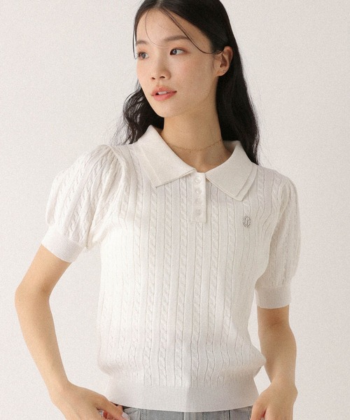 Heather ニット セーター Wカラーポロニット（半袖） 497363