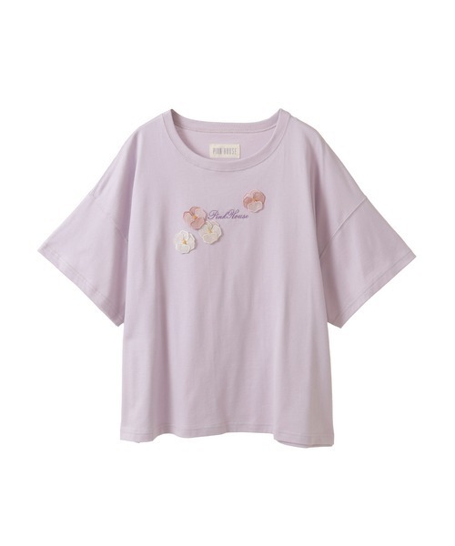tシャツ パンジーレース使いカットソー レディース