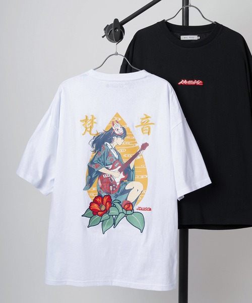刺繍Tシャツ 刺繍 ワッペン Tシャツ Tシャツ 半袖 tシャツ 「84」「休日少女」 和柄デザイン 刺繍ミックス バック