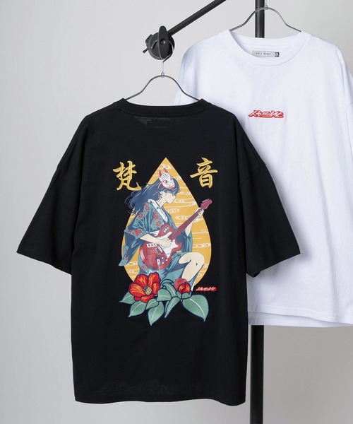 ★DOMINANT★プリント 半袖 Tシャツ tシャツ 「84」「休日少女」 和柄デザイン 刺繍ミックス バック