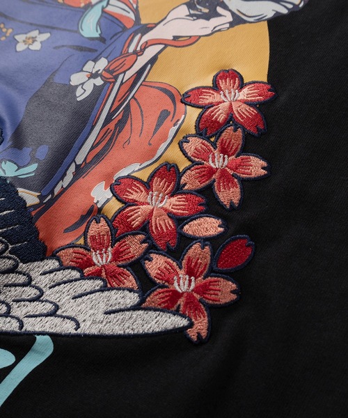 tシャツ 「84」「休日少女」 和柄デザイン 刺繍ミックス バック