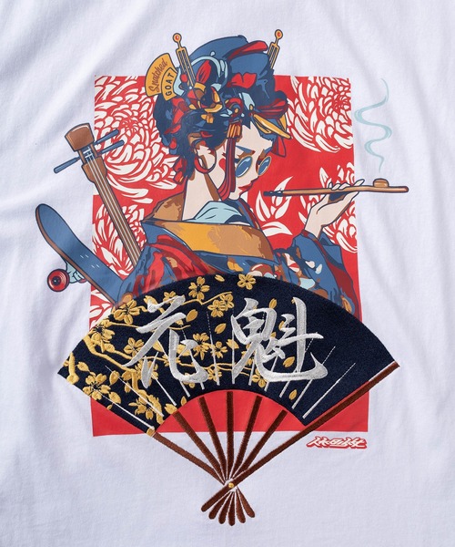 tシャツ 「84」「休日少女」 和柄デザイン 刺繍ミックス バック