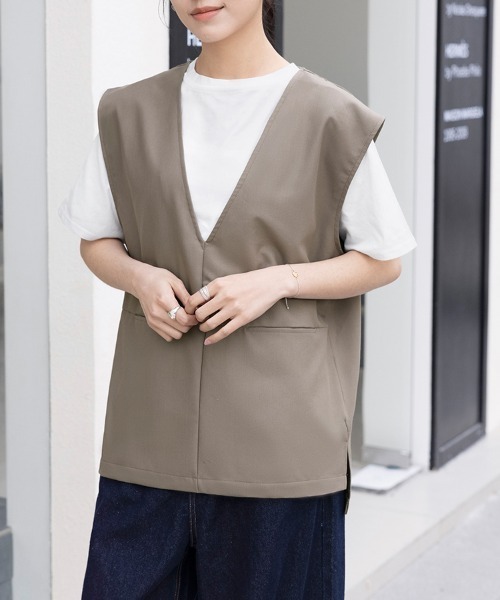 ベスト ジレ 深めVネックオーバーサイズベスト レディース : ZOZOTOWN