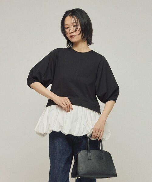 tシャツ Firsthand/ファーストハンド オーガニックコットン ペプラム切り替えトップス / 5分袖Tシャツ レディース Firsthand tシャツ Firsthand/ファーストハンド オーガニック