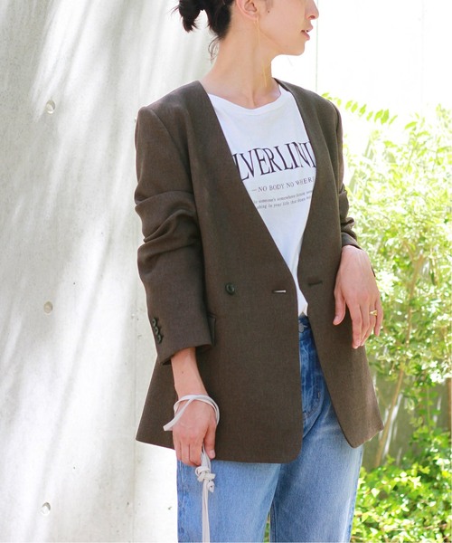 「JOURNAL STANDARD relume」 ノーカラージャケット 36 ブラウン レディース
