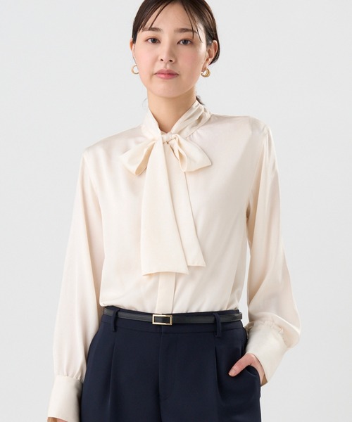 シャツ/ブラウス(長袖/七分) L'Or Volume Gather Blouse Ecru 手洗い可】サテン7分袖ブラウス（シャツ・ブラウス） | ITS' DEMO
