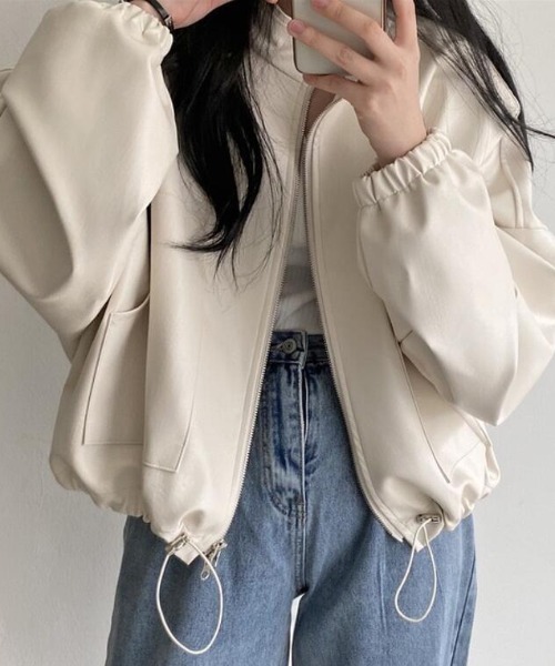 drawerドロワースタジャンレザージャケット Drawer ドゥロワー エンブレム レザースタジャン 38 Drawer ドゥロワー