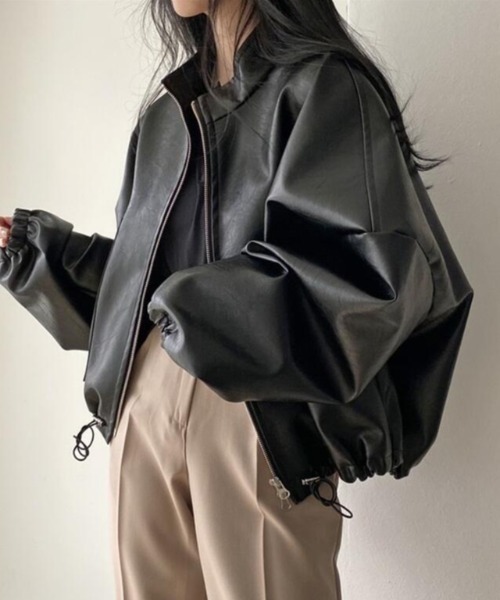 drawerドロワースタジャンレザージャケット Drawer ドゥロワー エンブレム レザースタジャン 38 Drawer ドゥロワー