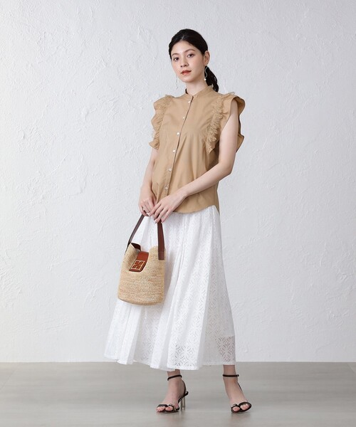 「EPOCA THE SHOP」 半袖ブラウス 38 ブラウン レディース_画像4