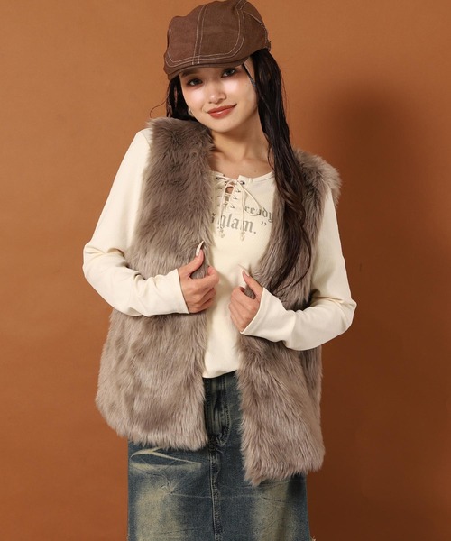 ANAP（アナップ） ベスト ジレ ロング ファー ベスト レディース