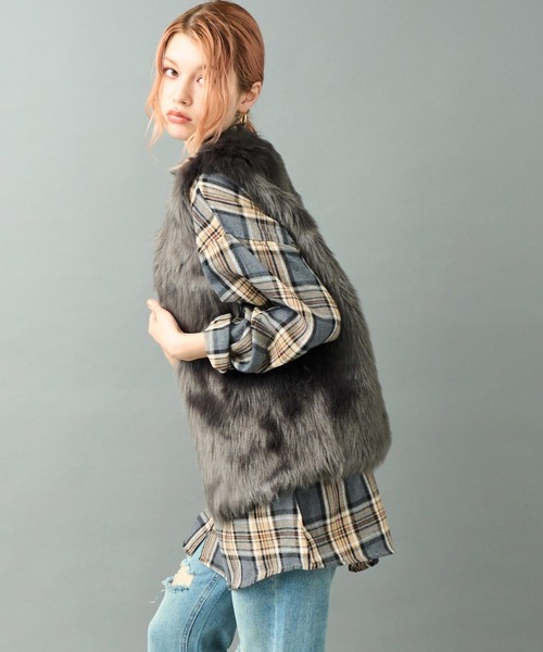 ANAYI ファーベスト　ジレ 2024AW◇美品 ANAYI ゴート レザー ファー ジレ ベスト M グレー