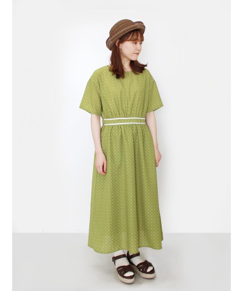 「ehka sopo」 半袖ワンピース フリ- レッド レディース_画像3