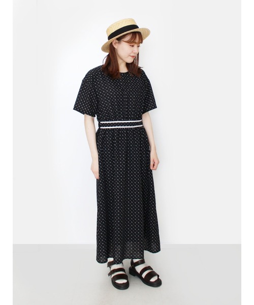 「ehka sopo」 半袖ワンピース フリ- レッド レディース_画像5