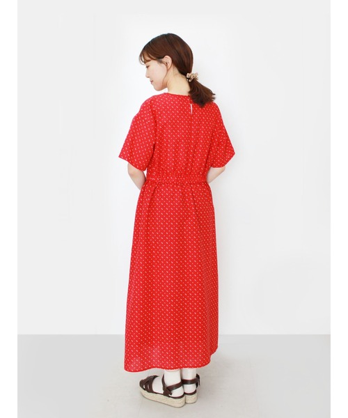 「ehka sopo」 半袖ワンピース フリ- レッド レディース_画像6