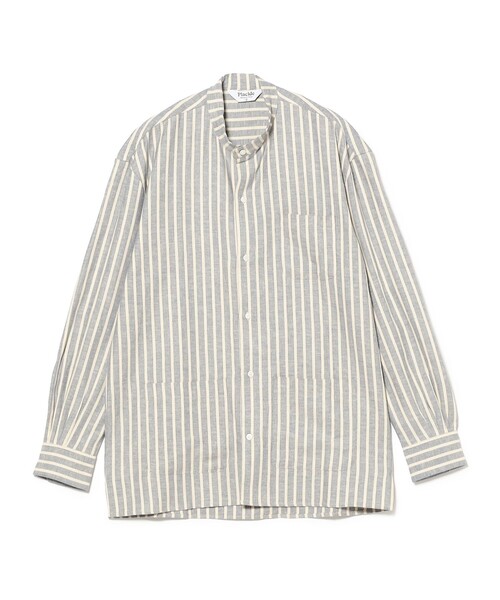 コート ジャケット 「別注」Placide / リネンコットン ストライプ バンドカラーシャツ メンズの画像