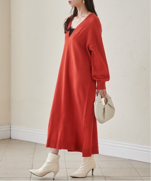 「RANAN」 ニットワンピース LL ベージュ レディース_画像9
