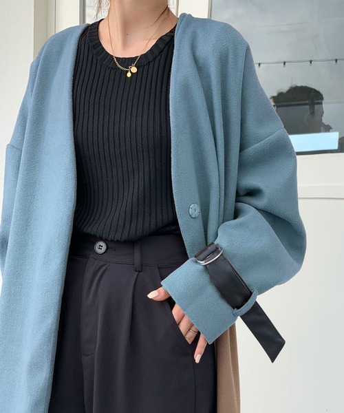 「ABITOKYO」 ノーカラーコート FREE ブルー レディース_画像3