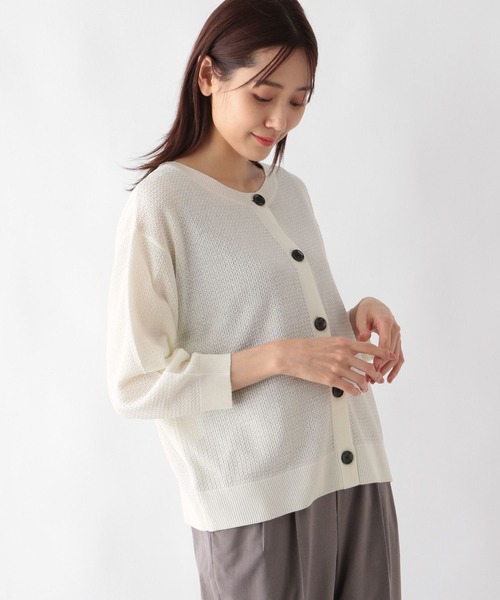 「GLOBAL WORK」 7分袖ニットカーディガン LARGE ブラック レディース_画像5