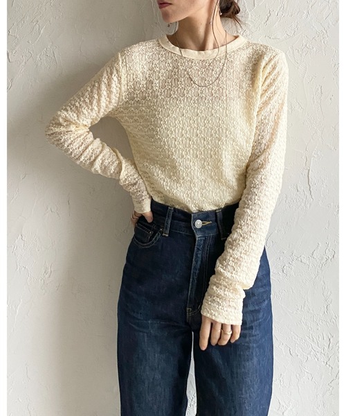 S*n様 h018r126 ドルチェ&ガッバーナ　ホワイトレース長袖シャツ　フラ She's Closet tシャツ 長袖 クルーネック 花柄 レースシアートップス