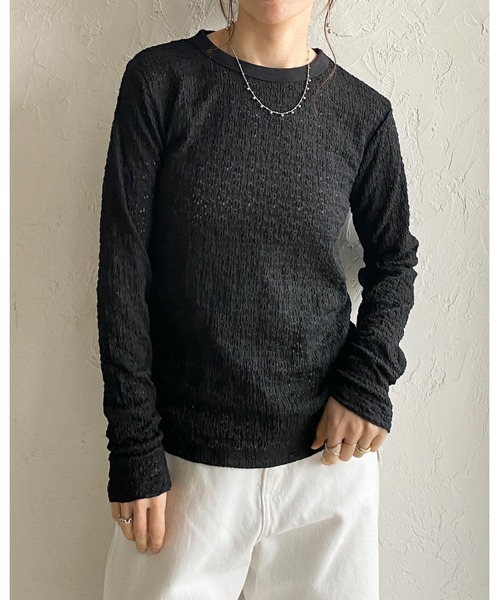 She's Closet uvカット tシャツ 長袖 クルーネック 花柄 レースシアー