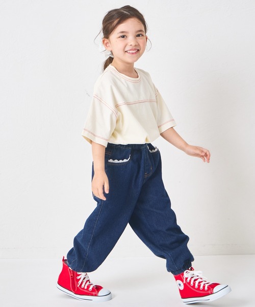 SAPEur キッズ 120~130 パンツ デニム スウェット pairmanon（ペアマノン） パンツ ガールズ レース 裾ゴム カーブデニム