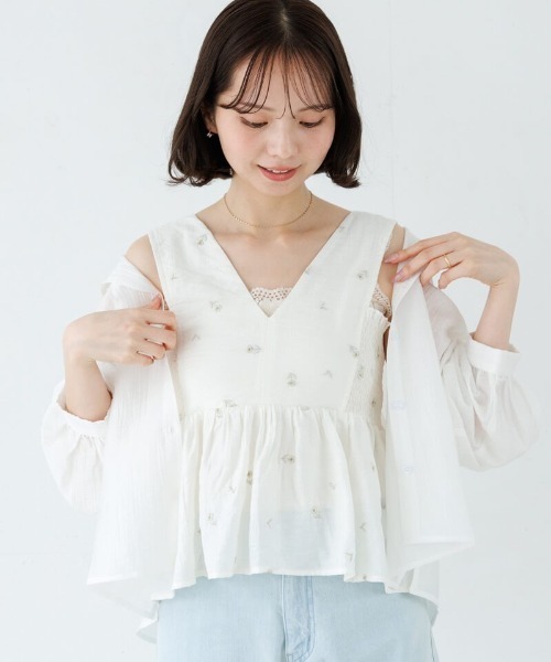 mame 16SS 刺繍チュール エンブロイダリーキャミソール 洗える】コットンエンブロイダリー キャミソール