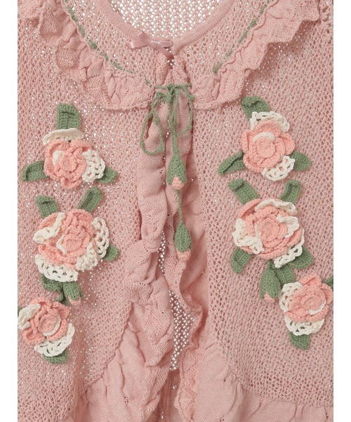 美品✨️ ピンクハウス ニット ベスト 立体花モチーフ リボン フェアリーグランジ PINK HOUSE（ピンクハウス） カーディガン ポワン・ド・ローズモチーフ