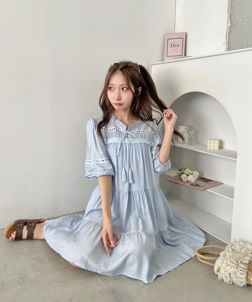 Loueme ワンピース 半袖 カントリーガールタッセルワンピース