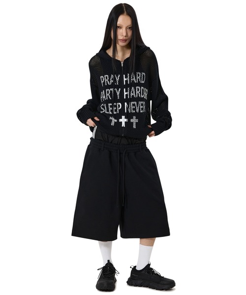 ワイドパンツ スウェットパンツ ジャージ 「OY⁄オーワイ」LAYERED SWEAT HALF PANTS⁄レイヤードウエストスウェットハーフパンツ