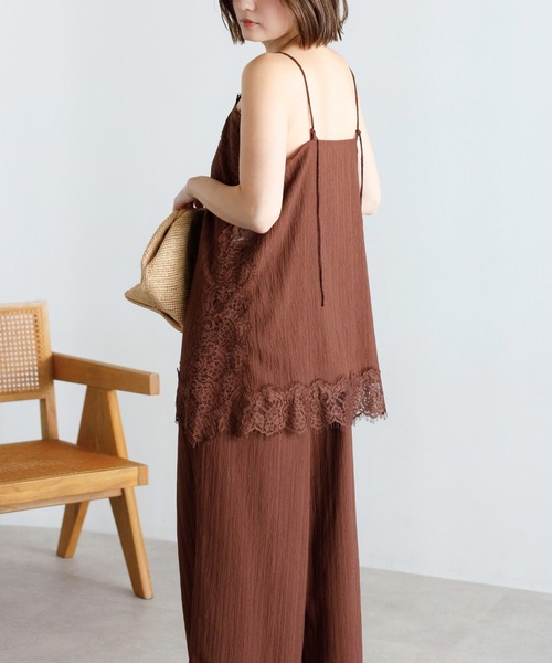 【美品】INGEBORG ブラウン レース付きパンツスーツ上下 Bonjour Sagan（ボンジュールサガン） オールインワン 「SET