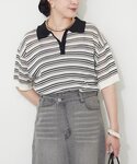 tシャツ 半袖 シアーボーダーポロ レディースの詳細画像1