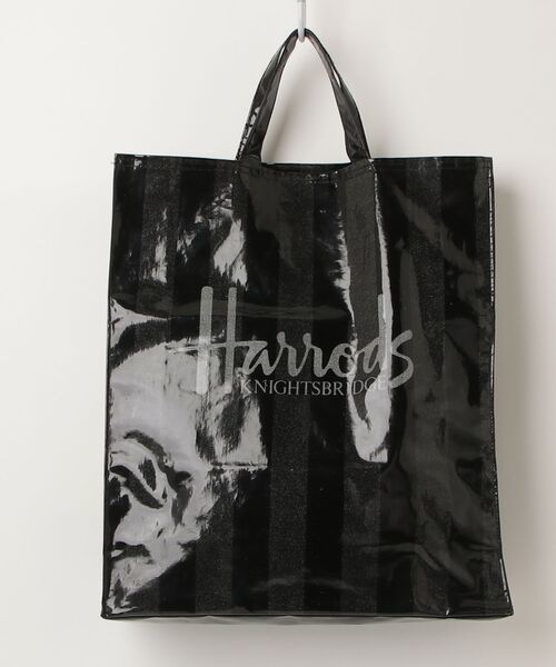 Harrods ストライプ トートバッグ 大 Harrods（ハロッズ） ストライプ柄トートバッグ - ブラック レディース
