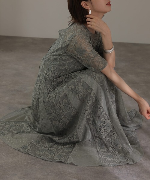 atlo（アトロ） ドレス 結婚式 パーティー ドレス 総レース ミモレ丈