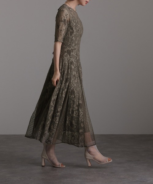 atlo（アトロ） ドレス 結婚式 パーティードレス 総レースミモレ丈＆七