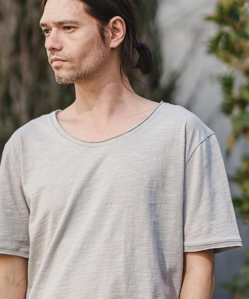 CAMBIO tシャツ mt8371- カットオフUネック半袖スラブカットソー