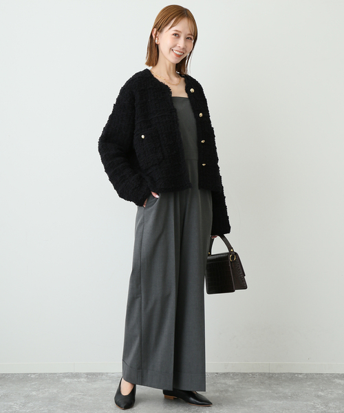 SLOBE IENA ツィードニットジャケット SLOBE IENA ジャケット ノーカラージャケット ツィードニット