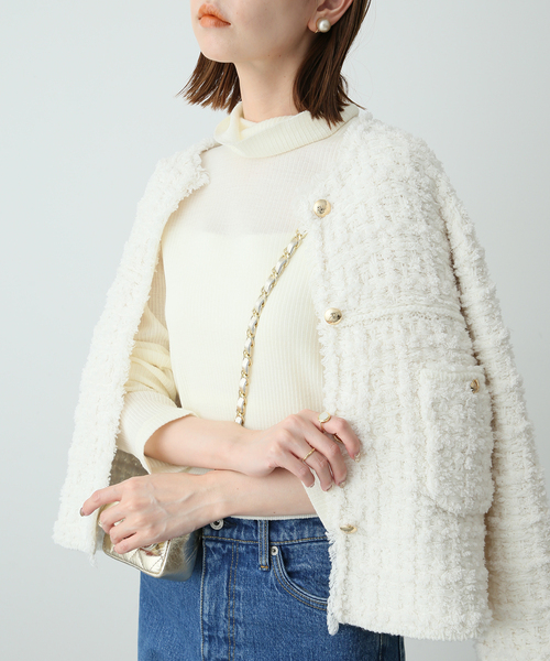 SLOBE IENA ツィードニットジャケット SLOBE IENA ジャケット ノーカラージャケット ツィードニット