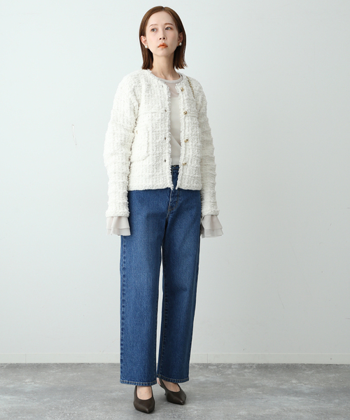 SLOBE IENA ジャケット ノーカラージャケット ツィードニット