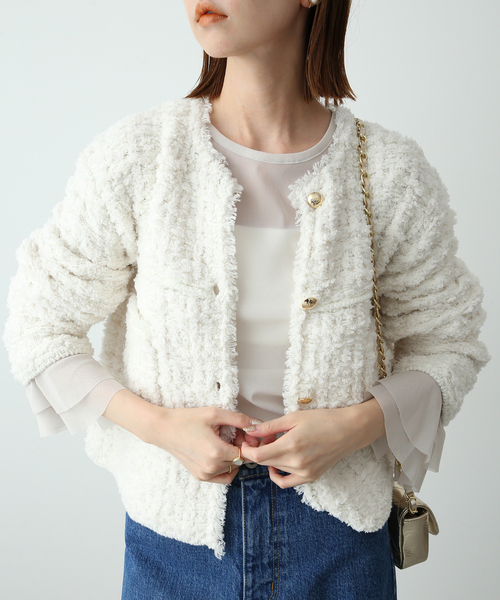 SLOBE IENA ジャケット ノーカラージャケット ツィードニット