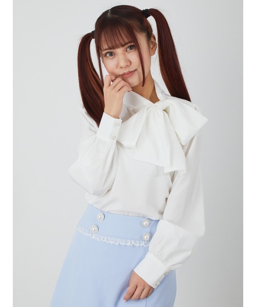 Ank Rouge ブラウス シャツ サイドリボンタイブラウス